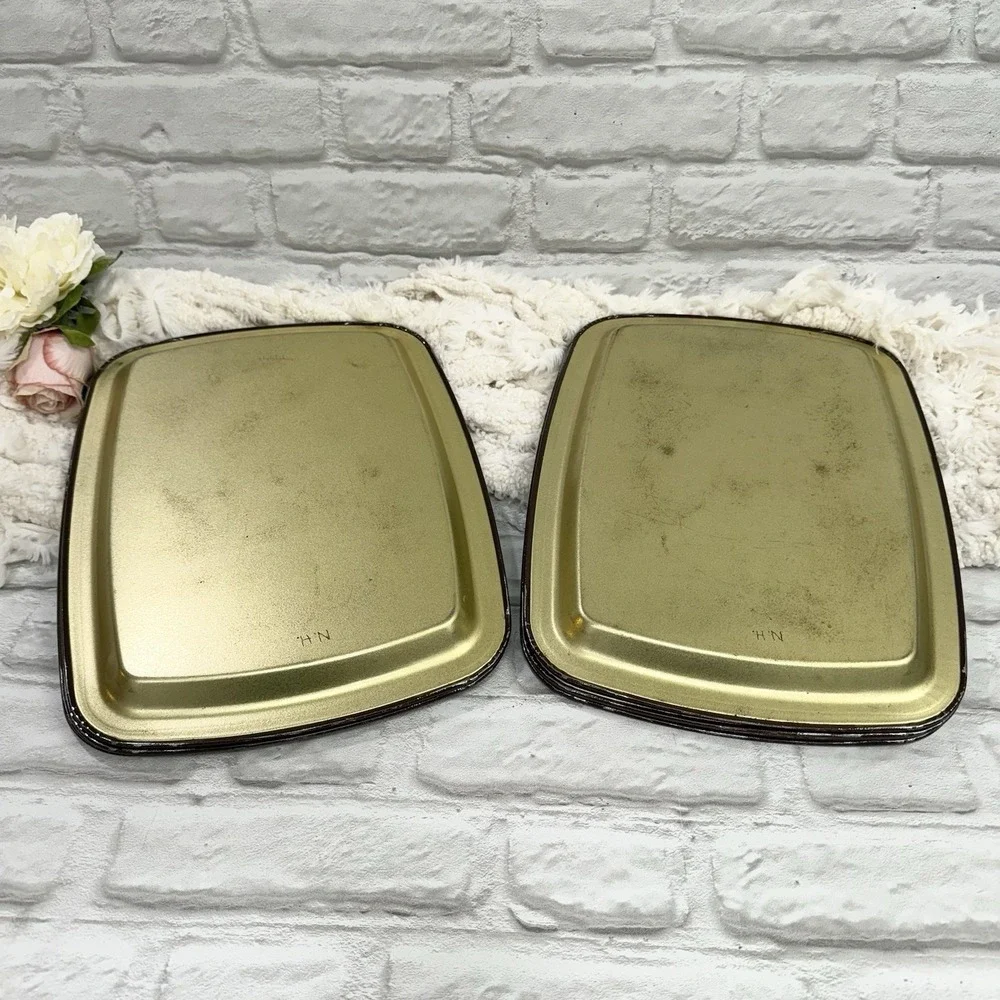 Vtg‎ Metal Autumn TV Food Trays Fruits Flowers  Farmhouse Cottagecore Set Of 8